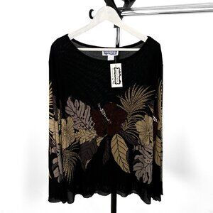 Kokomo Unlimited Women's Beaded Floral Blouse - Black, Size 1X,  New